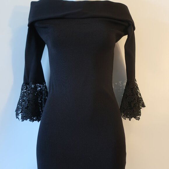 Women Sachin & Babi Black Crochet Lace Trim Peplum Off The Shoulder Dress M * - Picture 4 of 15